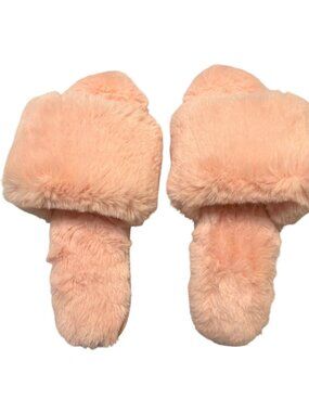 J.Crew Pink Faux Fur Slip On Slippers Indoor Footwear Bedroom Shoes Sz 9 NWOT